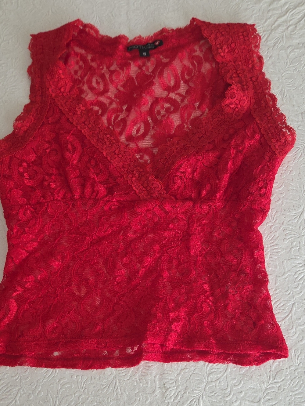 Hot Kiss Red Lace V-Neck Camisole